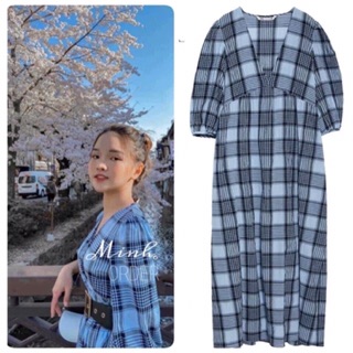 Váy midi tay bồng cổ V nữ