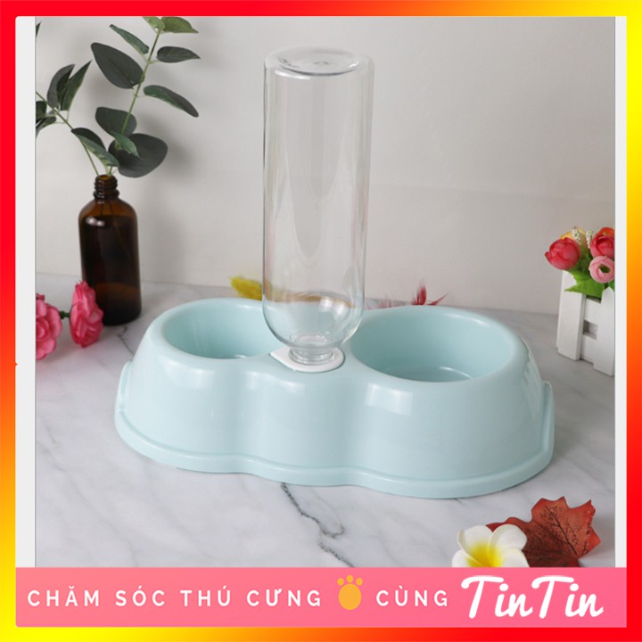 Bát Ăn Đôi Tự Động Cấp Nước Cho Chó Mèo Nhỏ kèm bình nước #Tintin Pet Store