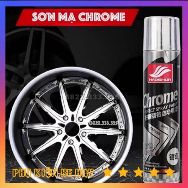 Sơn mạ chrome bạc sáng bóng la zăng ô tô xe hơi, sơn kim loại, bình xịt sơn ngoài trời chống rỉ 350ml