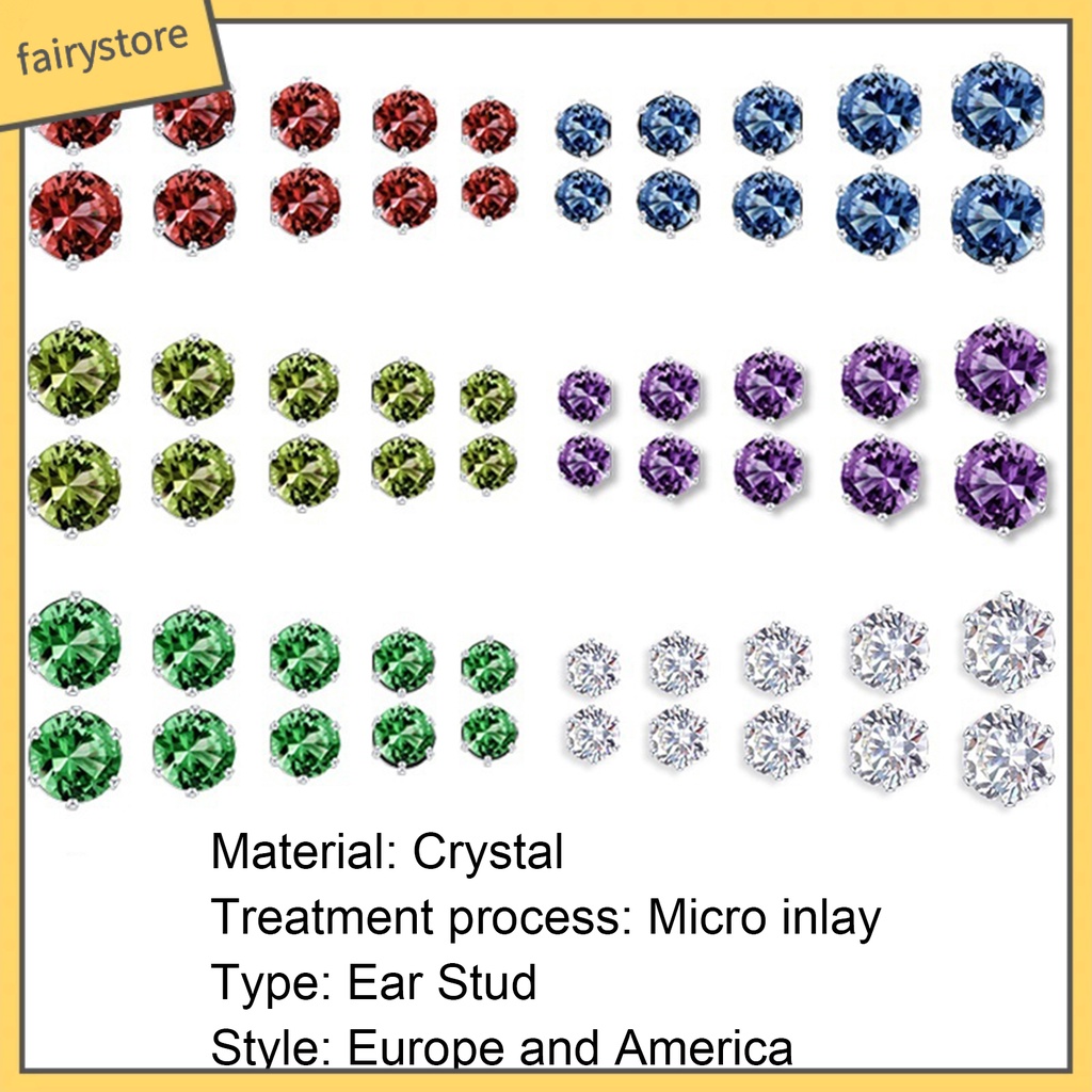 Set 12 đôi bông tai đính đá cubic zirconia