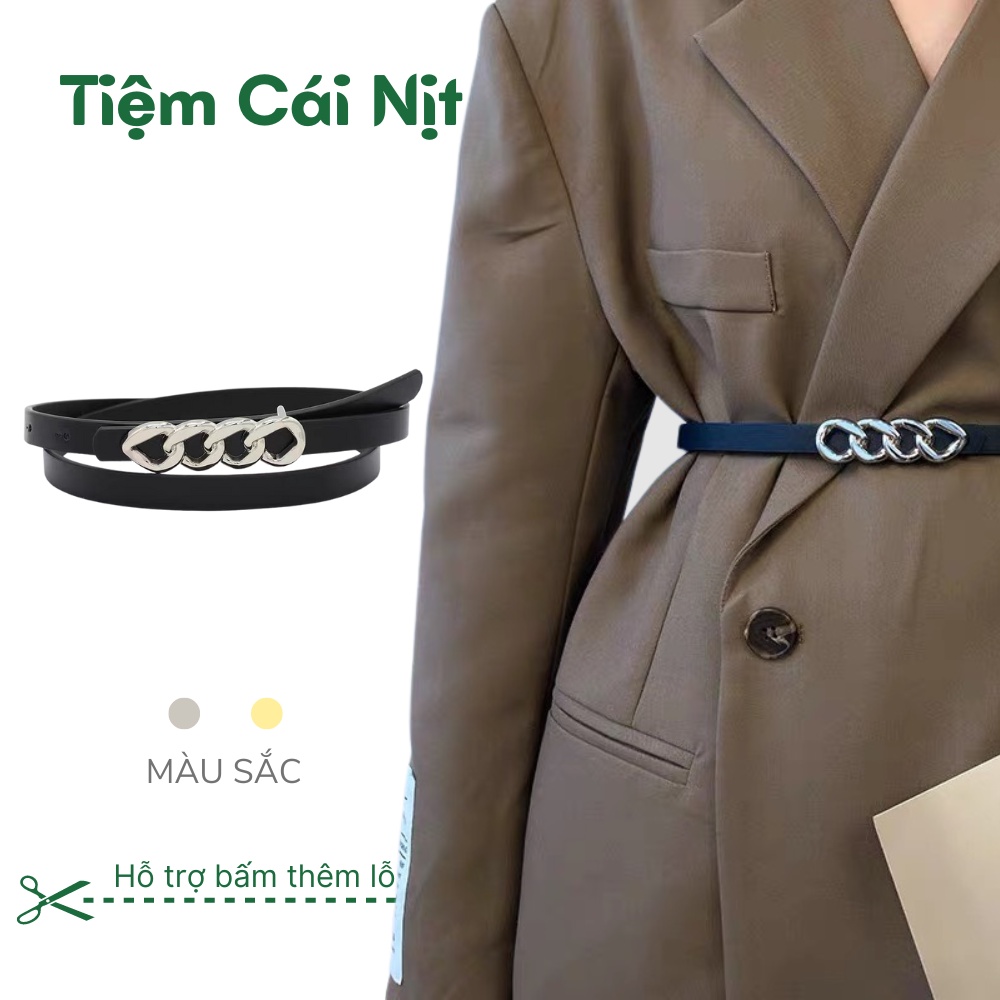 Đai thắt lưng váy mặt xích xoắn phối váy áo vest đầm ĐV012 - Dây nịt mảnh cá tính bản nhỏ 1.3cm da đẹp - Tiệm Cái Nịt
