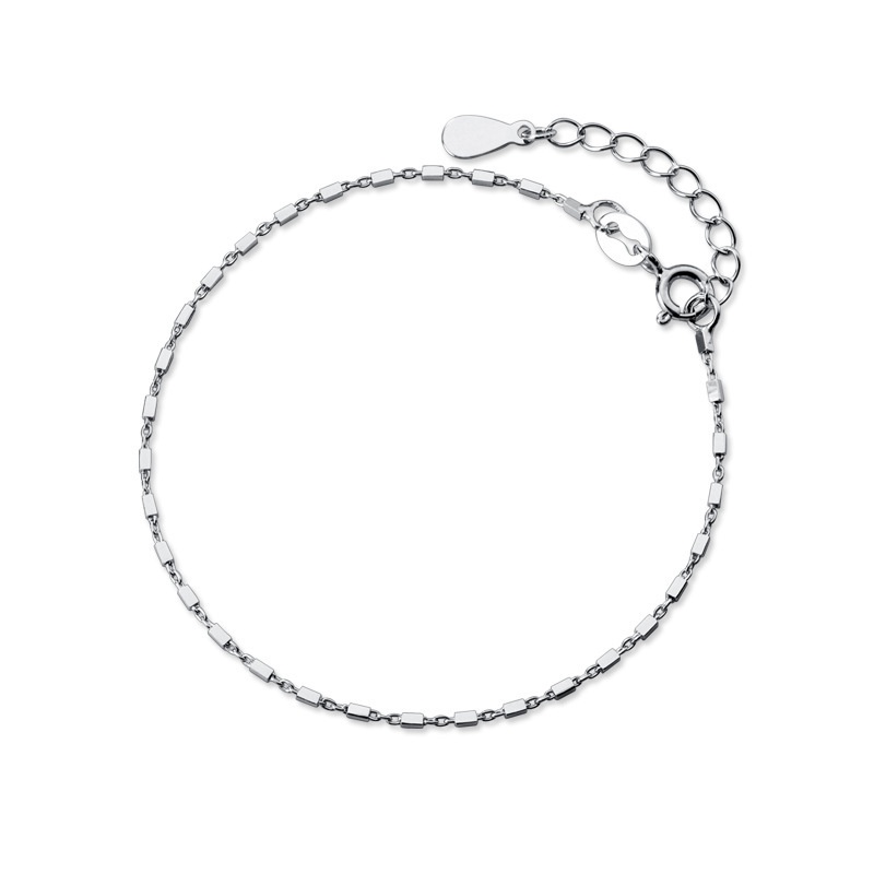 Lắc tay bạc S925 mạ vàng hồng Asimi, Lắc tay bạc nữ dây hộp chữ nhật tối giản cá tính LT09