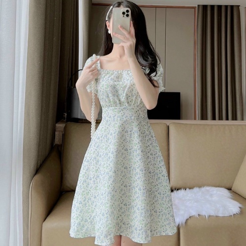 Váy hoa nhí đi làm, đi biển, đi chơi sang chảnh, đầm nữ công sở ngắn tay V4_Deloga