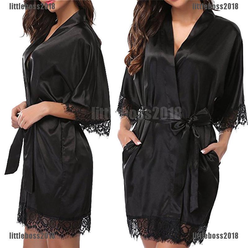 [LIB] Sexy Women Lace Long Bride Kimono Robe Satin Silk Night Dressing Gown [OL]