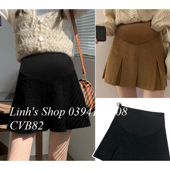 Chân Váy Bầu Xếp Ly DẠ CAO CẤP Ngắn Xinh Có Quần Trong CVB82