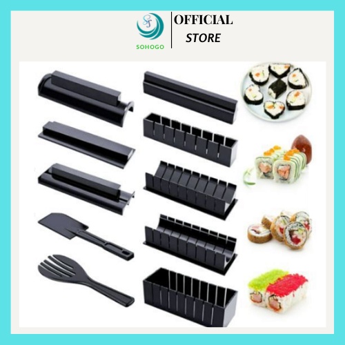 -Bộ khuôn làm sushi+ Tặng kèm dụng cụ làm sushi bằng gỗ- Bộ khuôn làm sushi kimbap, cơm cuộn, trứng cuộn