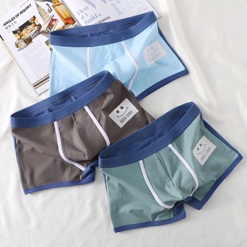Quần Lót Boxer Vải Cotton Thoáng Khí In Hình Mặt Cười Thời Trang Cho Nam