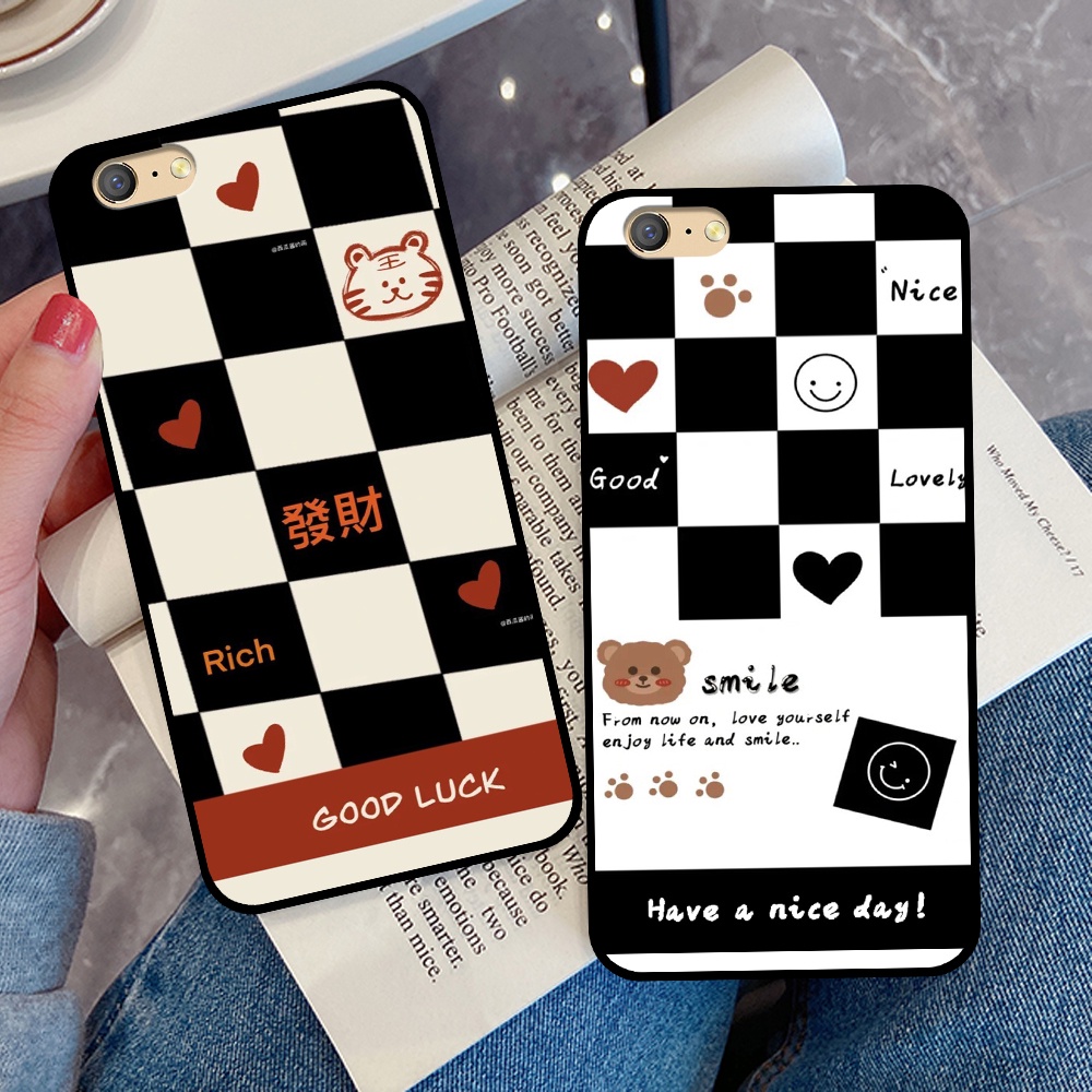 Ốp Oppo A39 / A57 / A71 / F3 Lite in hình sọc caro, họa tiết đen trắng dễ thương