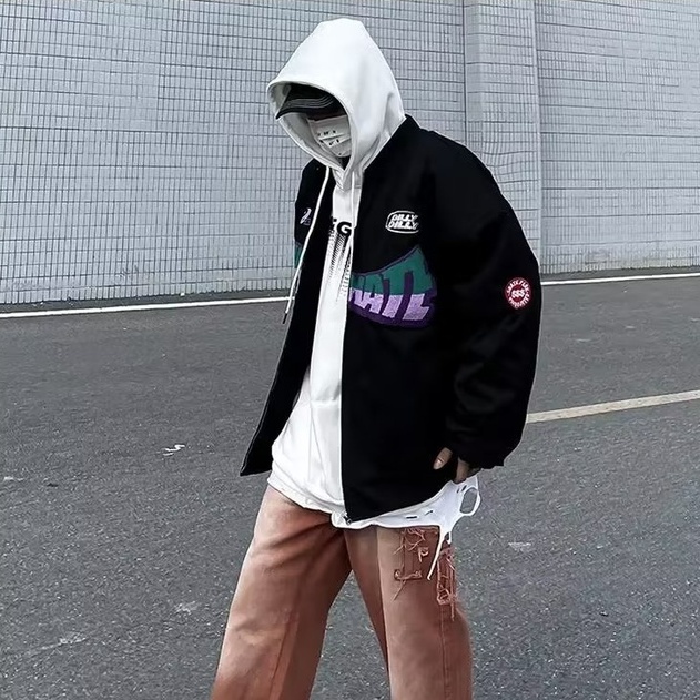 [Spot] Áo Khoác Bóng Chày In Chữ Phong Cách Hip Hop Hàn Quốc Mỹ Thời Trang Thường Ngày Cho Unisex