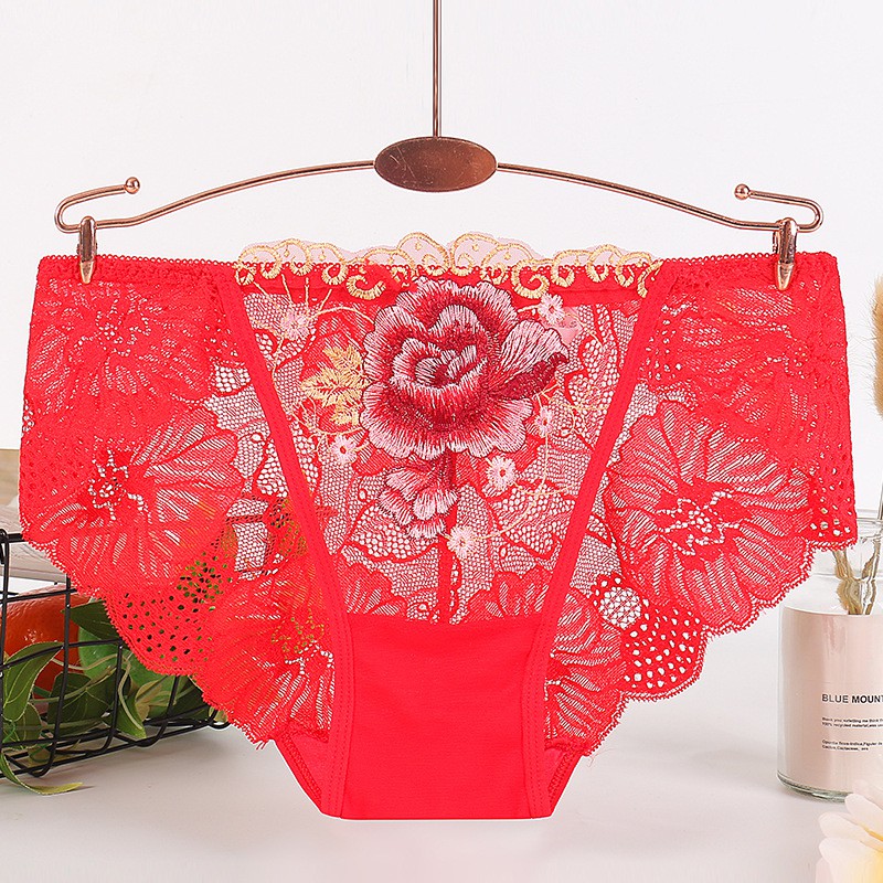 Women's underwear sexy lace underwear women's embroidered flower large size pure cotton crotch breathable women's briefs | WebRaoVat - webraovat.net.vn