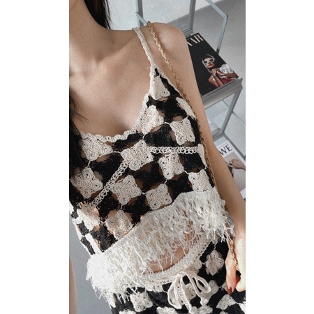 Set áo quần ren caro thêu đi biển hàng đẹp