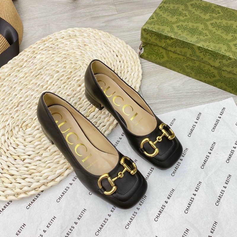 Giày guốc loafer moca lười nữ bệt búp bê mọi đế thấp 2cm 3cm cao cấp đen