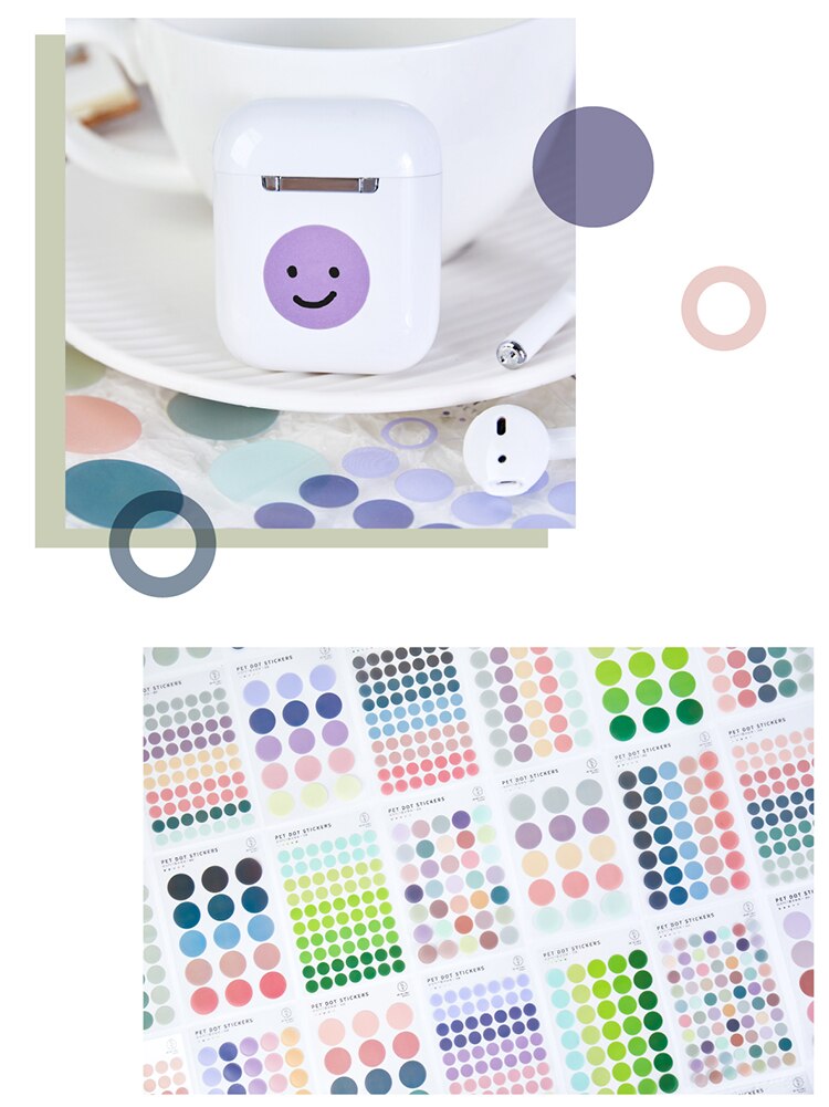 Bộ 120 hình dán washi chấm tròn 6 phong cách màu sắc thích hợp trang trí nhật ký / album ảnh