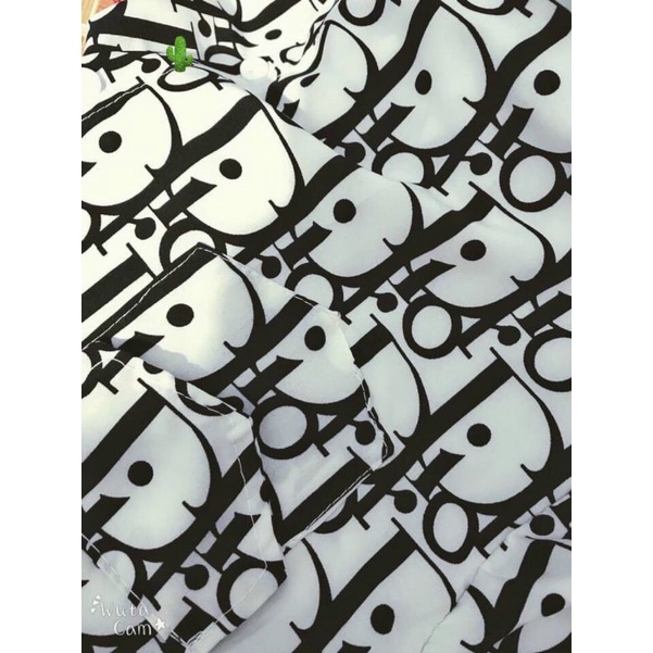 Áo sơ mi nữ tay ngắn họa tiết Dior, chất vải kate lụa mềm mát cho nàng cân nặng dưới 52kg