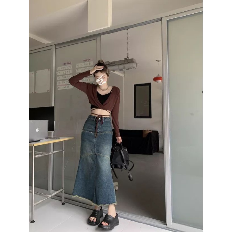 IMAODOU Chân váy jean Đuôi Cá Dài Lưng Cao Thời Trang 2023 Mới