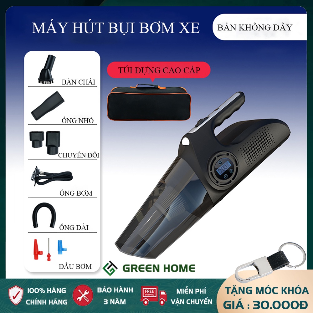 Máy hút bụi oto đa năng, máy hút bụi cầm tay, bơm hơi và kiểm tra áp suất lốp, lực hút khỏe - Bảo hành 2 năm