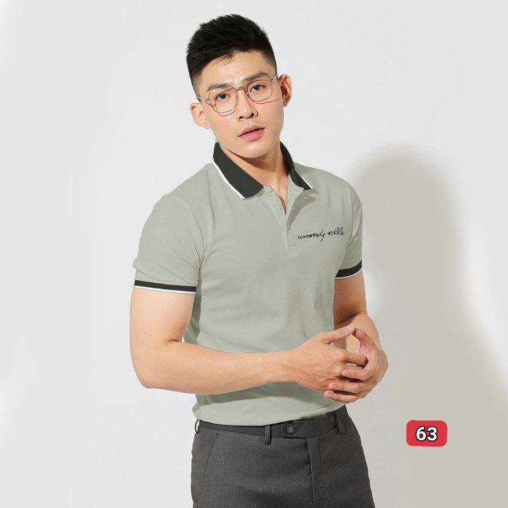 Áo thun có cổ nam cao cấp màu xanh, áo polo họa tiết thiết kế trẻ trung,thoải mái khi mặc-Black fashion shop-at63