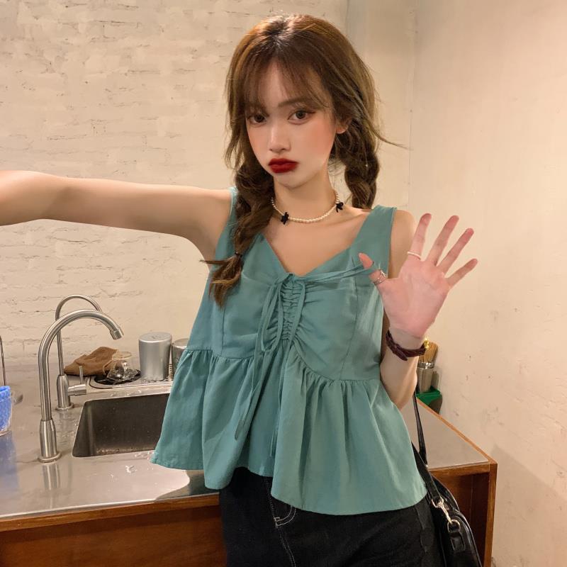 Áo sát nách IELGY phối dây rút phong cách retro hợp thời trang cho nữ