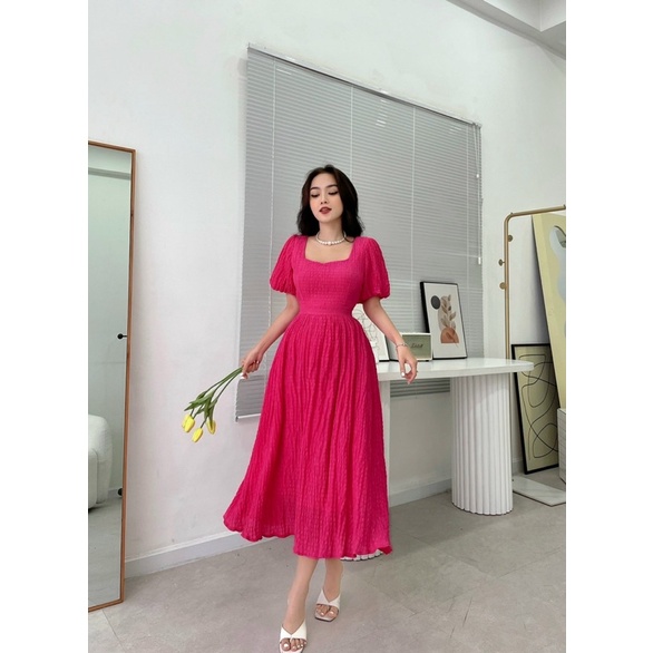 ( có bigsize ) đầm cổ vuông tay bí cut out lưng