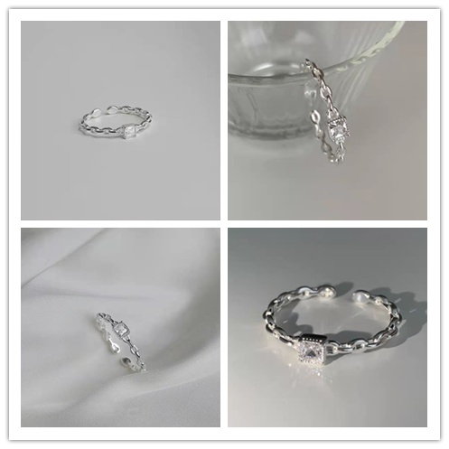 Nhẫn Hở Hình Vuông Đính Kim Cương Nhân Tạo Thời Trang Có Thể Điều Chỉnh Dành Cho Nữ