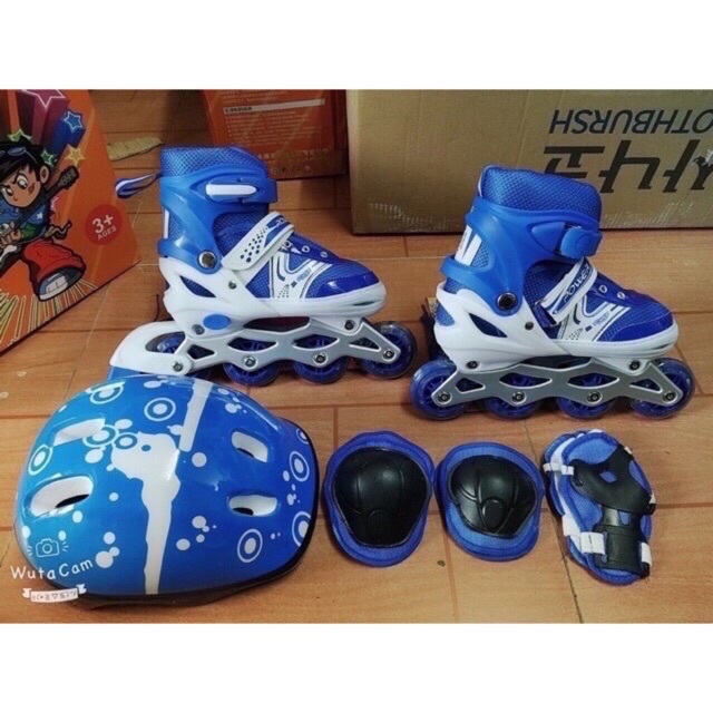 Giày trượt patin có bánh xe phát sáng kèm bộ bảo hộ