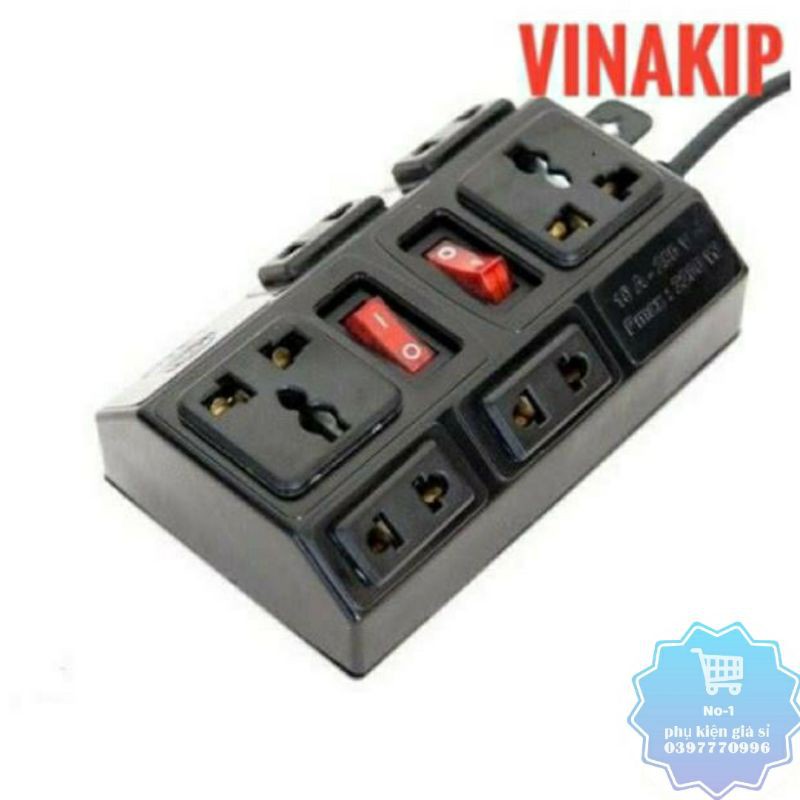 Ổ Cắm Điện 6 Ngả Đa Năng Liền Dây 3m 2 chạc và 3 chạc Kiểu 2 10A/250V- Vinakip