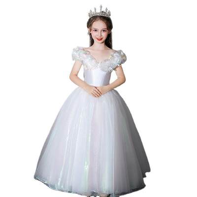 Trang phục trẻ em Giáng sinh 2020 quần áo biểu diễn piano trẻ em màu trắng sinh nhật người chủ trì Váy công chúa cho bé 