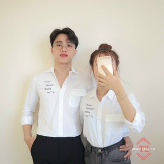 Áo sơ mi nam nữ tay dài sm01 có cổ, thêu chữ siêu đẹp