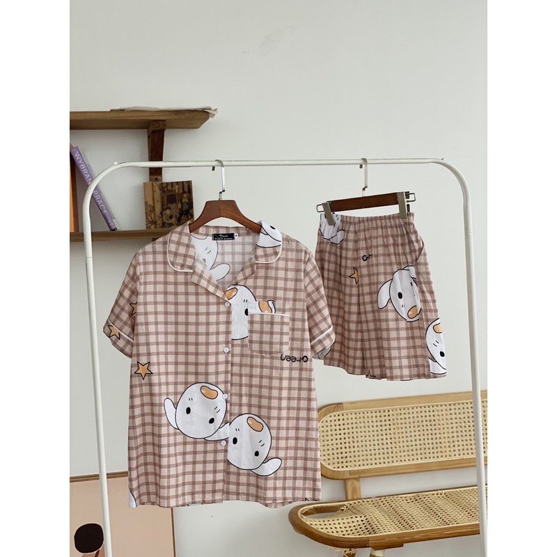 Bộ Pijama bộ đồ ngủ quần cộc  bộ mặc nhà chất thô cao cấp [ ảnh thật tự chụp]