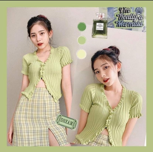 Áo croptop Never Stop nút áo kiểu gài 1 nửa khoe vòng eo hàng nhập quảng châu chất len gân co giãn dễ mix kèm ảnh thật