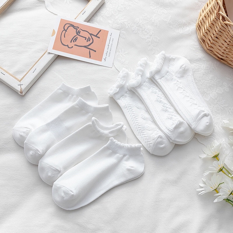 Tất nhún, tất trắng cổ ngắn lolita cho bạn gái bạn nữ, nữ sinh phong cách Hàn Quốc Nhật Bản