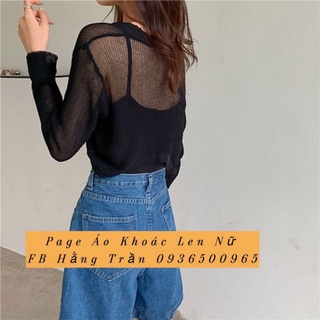 Áo khoác len lửng mỏng tay dài bo eo.
