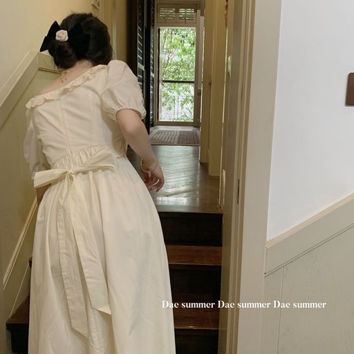 [MURIOKI] Đầm Công Chúa Cổ Vuông Phối Ren Màu Trắng Phong Cách Pháp Thời Trang 2022 Sang Trọng Cho Nữ