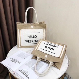 Túi cói HELLO WEEKEND ( Hàng Có Sẵn)