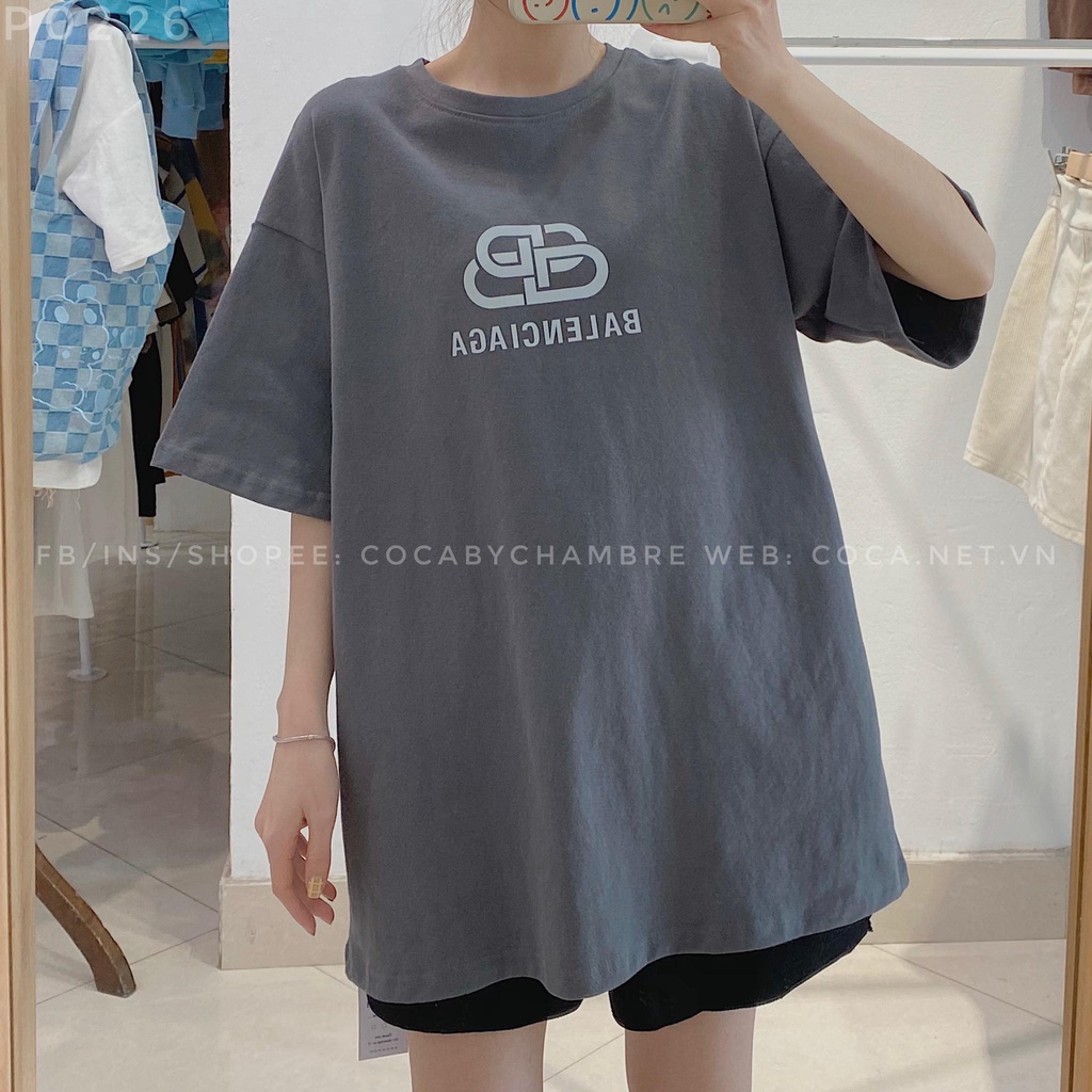 [P0226] Áo thun cotton mặt lông dày in chữ B A L E N  phản quang form rộng (Có sẵn/Ảnh Thật)