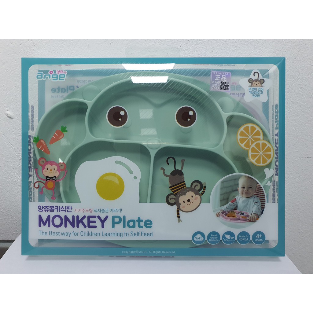 Khay cho bé ăn dặm silicone có đế hút chống đổ Monkey Ange