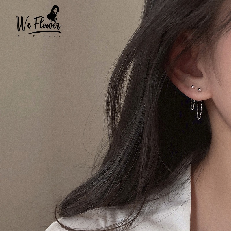 Đôi khuyên tai mạ bạc s925 phối dây xích phong cách Hàn Quốc cá tính cho nữ