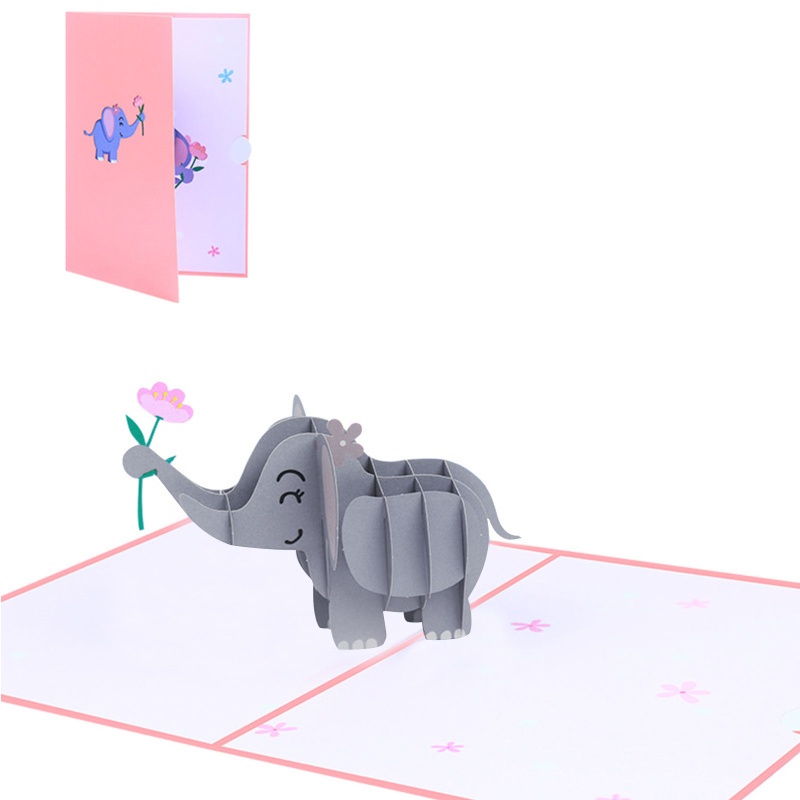 Thiệp Chúc Mừng Sinh Nhật In Hình Chú Voi 3D Cho Bé Gái