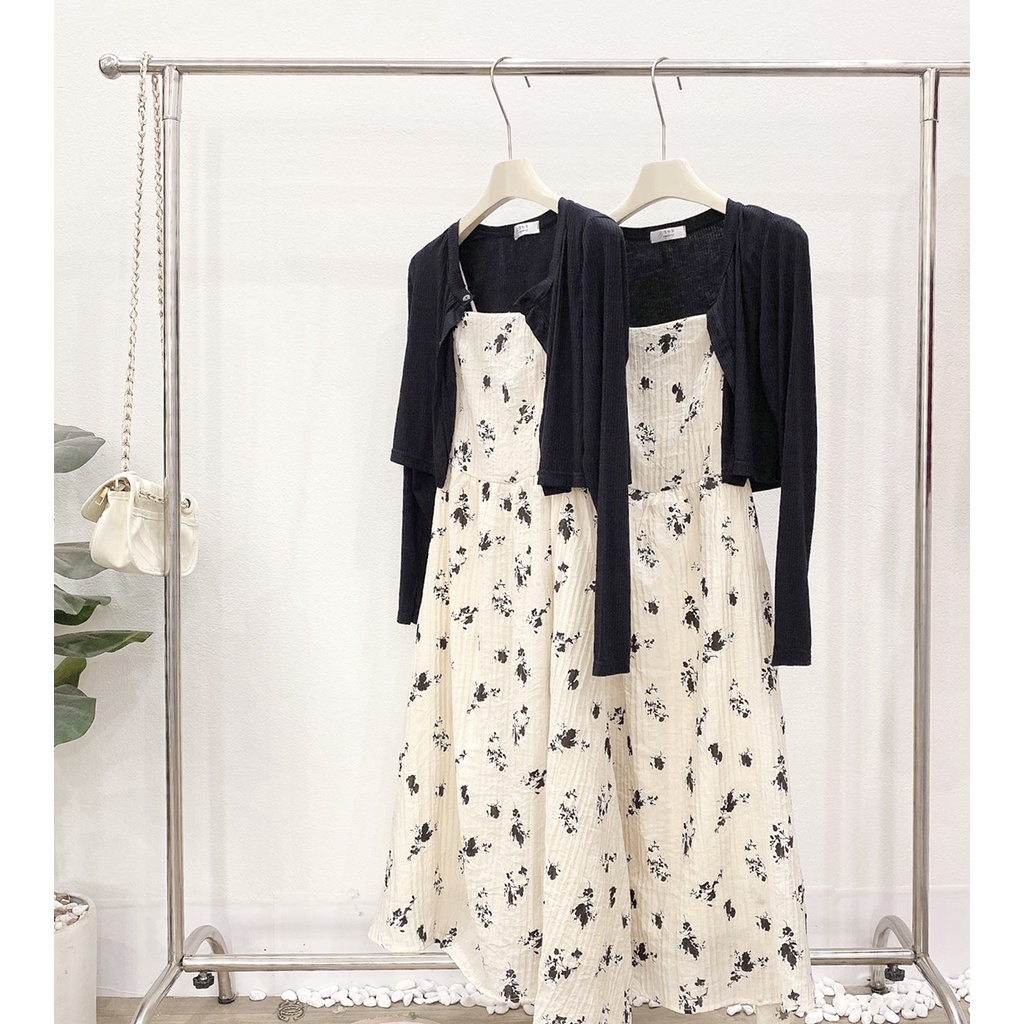 🌸SET VÁY CÚP CHUN 2 LỚP mix ÁO CARDIGAN LEN🍓lolla_ye_fashion