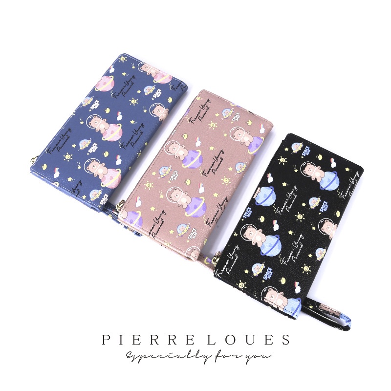 Ví dài đựng điện thoại PIERRE LOUES đa năng họa tiết gấu xinh xắn cho nữ