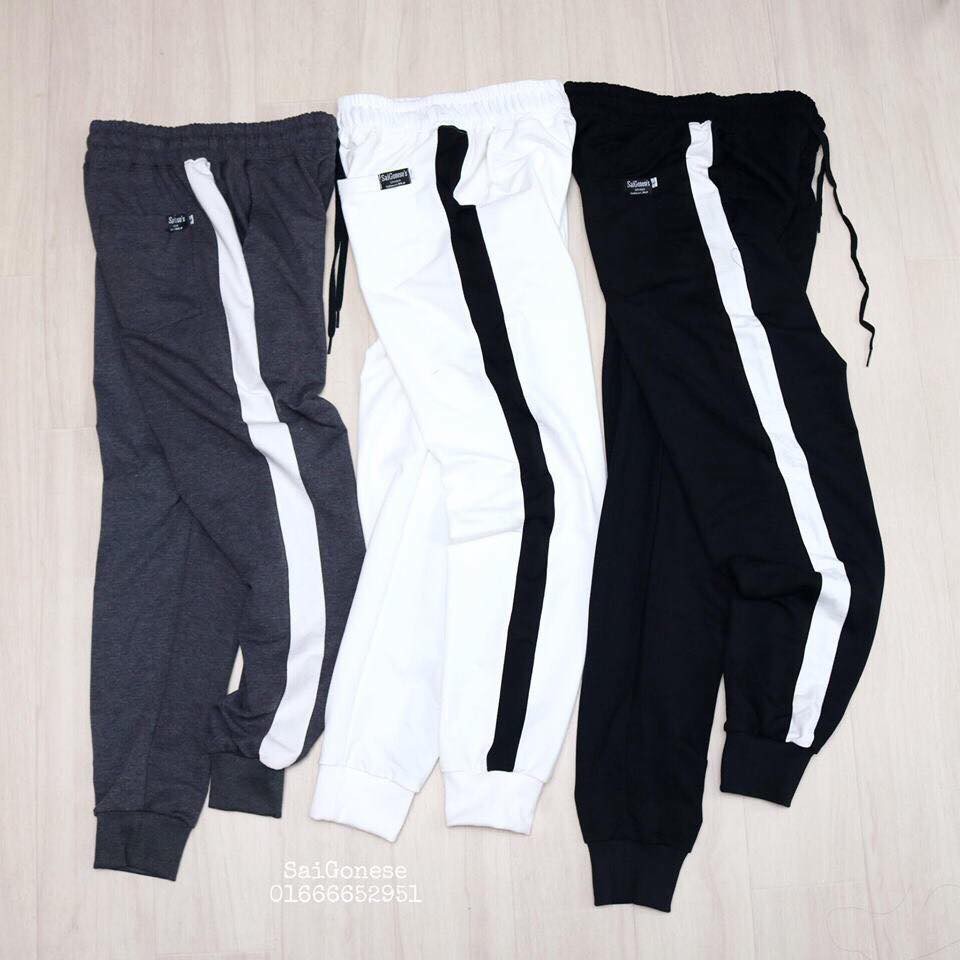 Quần Jogger Đen 1 Sọc Trắng Thể Thao Thun