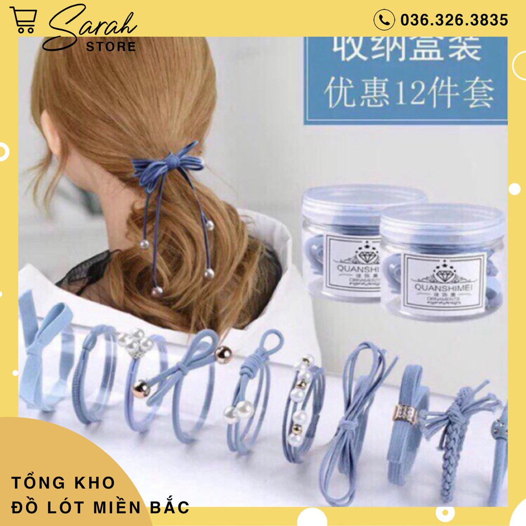 Set 12 Dây Buộc Tóc Hàn Quốc Kèm Hộp Đựng