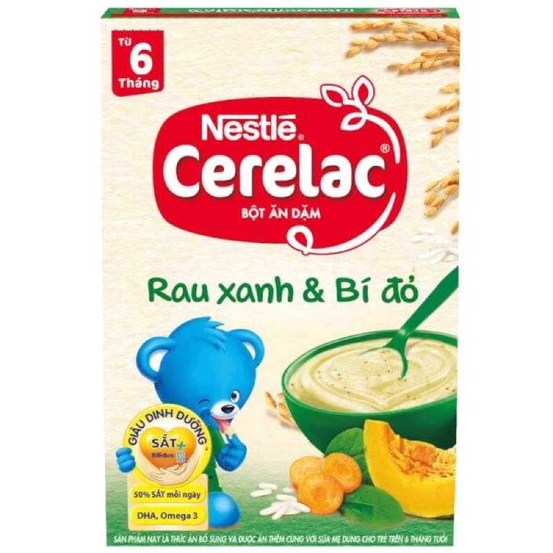 Bột ăn dặm Nestlé Cerelac Rau xanh và Bí đỏ - hộp 200g