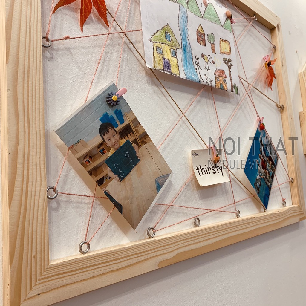 Khung ảnh decor treo tường, chất liệu gỗ thông tự nhiên bền đẹp dạng lưới