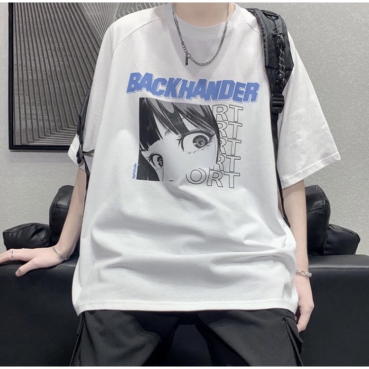 Áo thun tay lỡ form rộng in hình họa tiết BACKHANDER phong cách hàn quốc nam nữ mặc đều đẹp