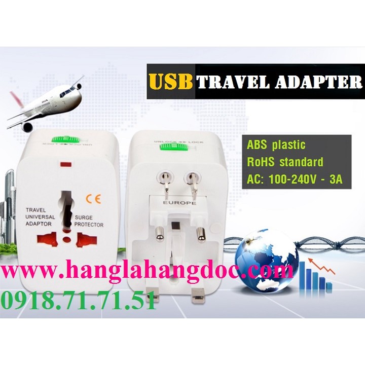 Ổ cắm đa năng du lịch (universal travel adapter) version 2 (1 cổng usb sạc)