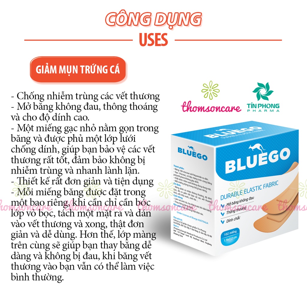 Băng vết thương cá nhân Bluego - Băng y tế, sơ cứu vết thương, đứt tay, che mụn