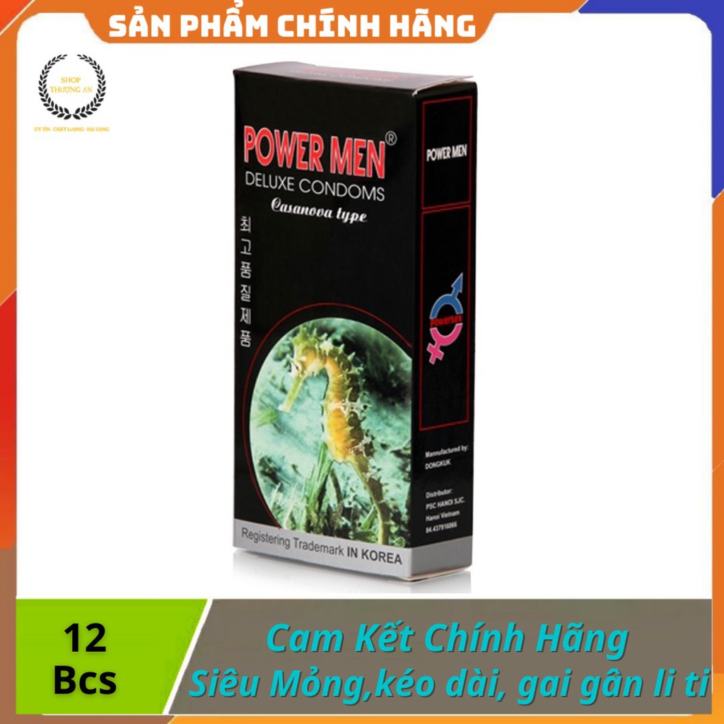 [ GIÁ SỈ ] - Bao cao su POWERMEN Longshock cá ngựa, siêu mỏng, gân gai li ti, kéo dài thời gian, - Hộp 12 cái