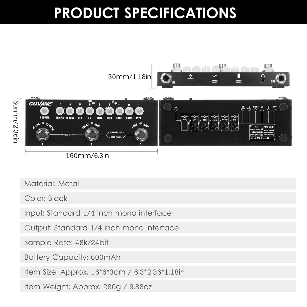 Bàn đạp hiệu ứng guitar LEKATO mô phỏng 8 tủ loa với ánh sáng hồng ngoại