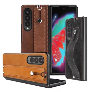 Ốp điện thoại da siêu nhẹ chống sốc có dây đeo tay cho Samsung Galaxy Z Fold 3 5G
